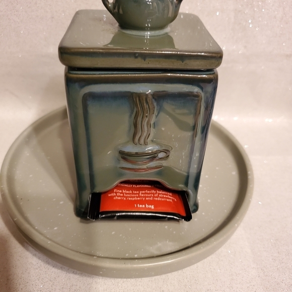 VINTAGE Ceramic Teabag Caddy Dispenser With Teapot On Lid Green / Blue - Picture 4 of 5